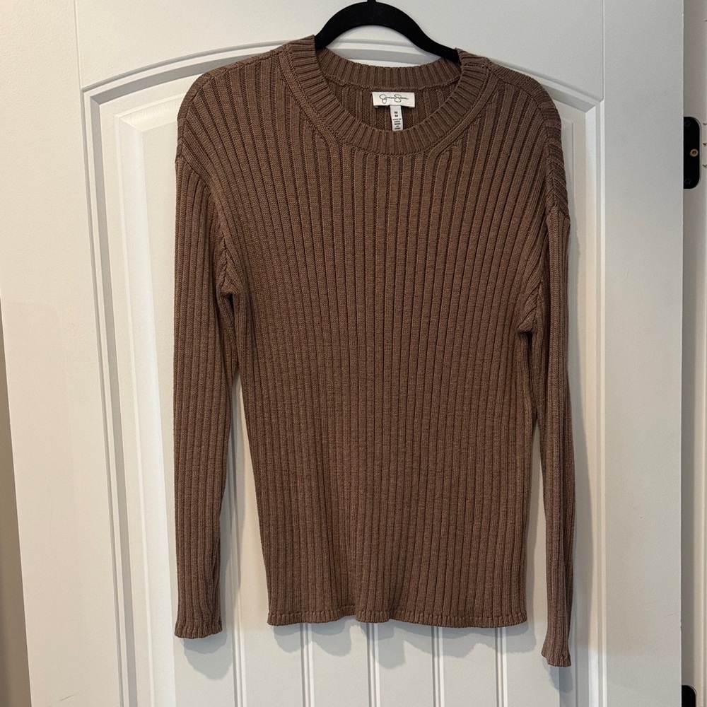 Jessica Simpson Classic Brown Ribbed Crewneck Sweater